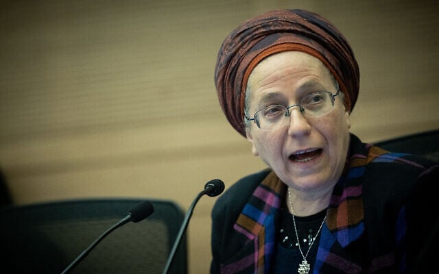 La ministre des Implantations et des Projets nationaux, Orit Strouk, assistant à une réunion de la commission de la Constitution, du Droit et de la Justice à la Knesset, à Jérusalem, le 18 mars 2024. (Crédit : Yonatan Sindel/Flash90)