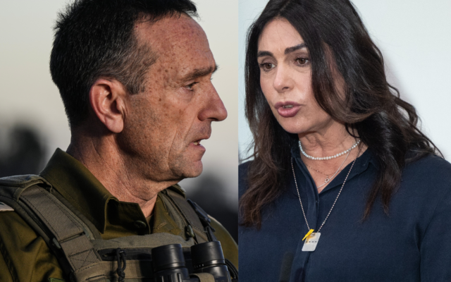 Le chef d'état-major de l'armée israélienne Herzi Halevi ; la ministre des Transports Miri Regev. (Crédits : Flash90 ; Yonatan Sindel/Flash90) Le chef d'état-major de l'armée israélienne Herzi Halevi ; la ministre des Transports Miri Regev. (Crédits : Flash90 ; Yonatan Sindel/Flash90)