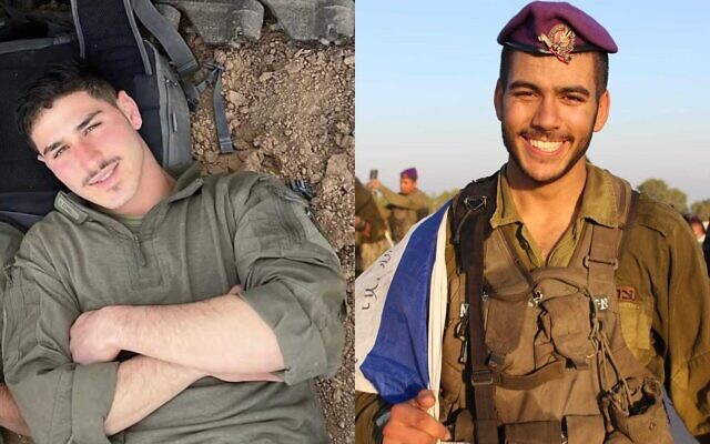 Le sergent chef Noam Bittan et le sergent chef Nachman Meir Haim Vaknin, de l'unité de reconnaissance de la brigade Givati, qui ont été tués pendant des combats dans le sud de Gaza, le 18 mai 2024. (Crédit : Armée israélienne)