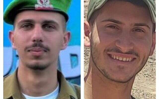 Les soldats israéliens Daniel Levy (à gauche) et Yedidya Azugi (à droite), cousins germains, sont tous deux morts au combat à Gaza en mai 2024. (Armée israélienne) Les soldats israéliens Daniel Levy (à gauche) et Yedidya Azugi (à droite), cousins germains, sont tous deux morts au combat à Gaza en mai 2024. (Armée israélienne)