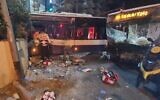 La scène d'une collision entre deux bus, à Tel Aviv, le 15 mai 2024. (Crédit : Hatzalah)