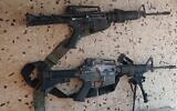 Des armes saisies par les soldats israéliens pendant un raid dans la ville de Kafr Dan, près de Jénine, en Cisjordanie, le 11 juin 2024. (Crédit : Armée israélienne)