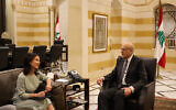 Le Premier ministre intérimaire du Liban, Najib Mikati rencontrant la ministre allemande des Affaires étrangères, Annalena Baerbock, à Beyrouth, le 25 juin 2024. (Crédit : Anwar Amro/AFP)