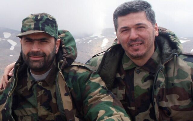 Les commandants du Hezbollah Wissam Tawil (à gauche) et Taleb Abdullah sur une photo non datée publiée par le Hezbollah le 11 juin 2024. (Crédit : Bureau des médias du Hezbollah)
