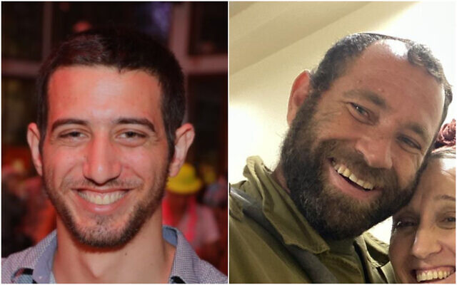 Le capitaine de réserve Eitan Koplovich, à gauche, et l'adjudant réserviste Elon Weiss, morts dans la bande de Gaza, le 15 juin 2024. (Autorisation) Le capitaine de réserve Eitan Koplovich, à gauche, et l'adjudant réserviste Elon Weiss, morts dans la bande de Gaza, le 15 juin 2024. (Autorisation)
