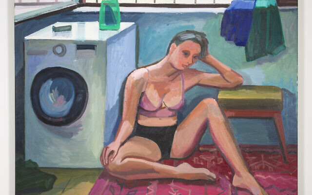 Anna Lukashevsky's 'Nika (A first home at the motherland), 2023,' Oil on canvas 59 x 47.2 in (149.86 x 119.89 cm). à l'exposition 'New Barbizon' à la galerie FORMah de New York, montrant le travail de trois artistes israéliens jusqu'au 20 juillet 2024. (Crédit : Autorisation)