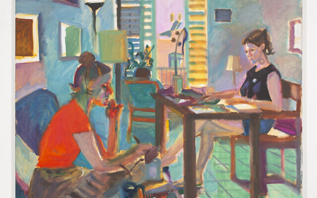 Ester and Lika, 2021, huile sur toile, 65 x 61 in (165,1 x 154,94 cm), de Natalia Zourabova, à l'exposition "New Barbizon" à la galerie FORMah de New York, qui présente le travail de trois artistes israéliens jusqu'au 20 juillet 2024. (Crédit : Autorisation)