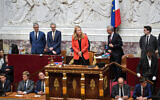 Yael Braun-Pivet après avoir été réélue présidente de l'Assemblée nationale, à Paris, le 18 juillet 2024. (Crédit : Bertrand GUAY / AFP)