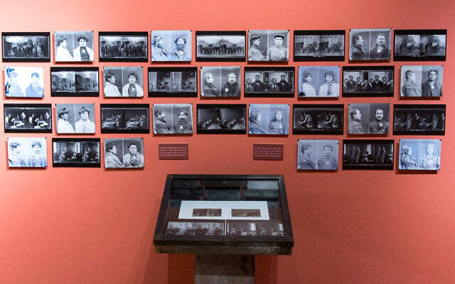 Des plaques photographiques représentant des séances d'enregistrement anthropométrique de personnes identifiées comme membres de la communauté des gens du voyage exposées au musée du camp de Rivesaltes, dans le sud de la France, le 27 juillet 2024. (Crédit : Matthieu Rondel/AFP) Des plaques photographiques représentant des séances d'enregistrement anthropométrique de personnes identifiées comme membres de la communauté des gens du voyage exposées au musée du camp de Rivesaltes, dans le sud de la France, le 27 juillet 2024. (Crédit : Matthieu Rondel/AFP)
