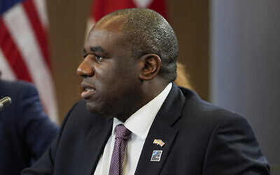 Le ministre britannique des Affaires étrangères, David Lammy, lors d'une réunion avec le secrétaire d'État Antony Blinken, pendant le sommet de l'OTAN, à Washington, le 10 juillet 2024. (Crédit : Stephanie Scarbrough/AP)