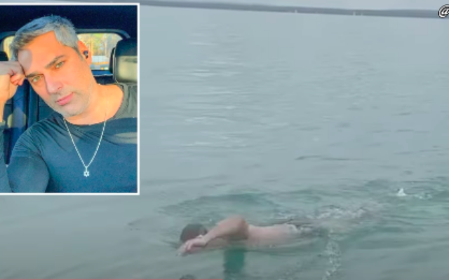Eyal, un Juif américain, qui va nager 26 kilomètres dans le lac Skaneateles dans l’État de New York pour les orphelins d’Israël. (Crédit : Instagram) Eyal, un Juif américain, qui va nager 26 kilomètres dans le lac Skaneateles dans l’État de New York pour les orphelins d’Israël. (Crédit : Instagram)