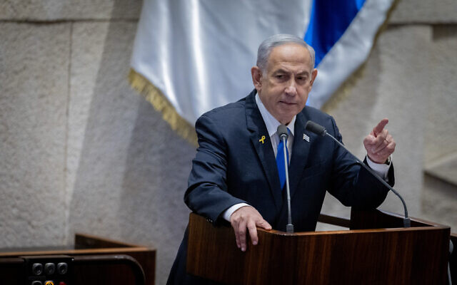 Le Premier ministre Benjamin Netanyahu lors d'un débat à la Knesset, à Jérusalem, le 24 juin 2024. (Crédit : Chaïm Goldberg/Flash90)