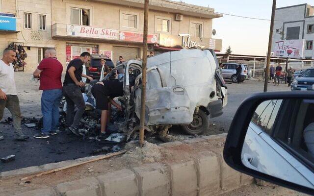 La scène d'une frappe israélienne au drone près de la ville de Shaat, dans le district de Baalbek, au Liban, le 6 juillet 2024. (Capture d'écran : Réseaux sociaux, used in accordance with Clause 27a of the Copyright Law)