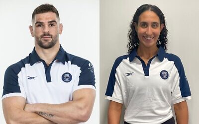 Le judoka Peter Paltchik, à gauche, et la nageuse Andi Murez, qui seront les porte-drapeaux d'Israël aux Jeux Olympiques de 2024. (Autorisation : Comité olympique d'Israël)