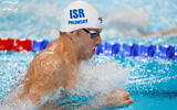 Le nageur israélien Ron Polonsky lors du 100 m brasse aux Jeux olympiques de Paris, le 27 juillet 2024. (Simona Castervillari/ Association israélienne de natation)