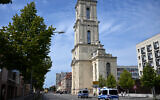 L'église de la garnison (Garnisonskirche), liée à Hitler et au parti nazi, après l'inauguration de son nouveau clocher à Potsdam, au sud-ouest de la capitale allemande Berlin, le 22 août 2024. (Crédit : Ralf Hirschberger/AFP)