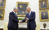 Le président Joe Biden et le Premier ministre israélien Benjamin Netanyahu, dans le bureau Ovale, à la Maison Blanche, à Washington, le 25 juillet 2024. (Crédit : Susan Walsh/AP)