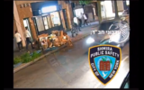 La scène d'une attaque violente à l'arme blanche de la part d'un activiste qui a crié "Libérez la Palestine" en agressant un jeune membre du mouvement 'Habad, une image tournée par les caméras de surveillance à New York City, le 10 août 2024. (Capture d'écran/Twitter)