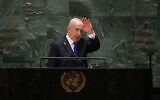 Le Premier ministre Benjamin Netanyahu  après avoir pris la parole lors de la 79e session de l'Assemblée générale des Nations unies au siège des Nations unies à New York, le 27 septembre 2024. (Crédit : Charly Triballeau/AFP).
