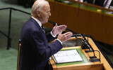 Le président américain Joe Biden lors de la 19e session de l'Assemblée générale des Nations unies au siège de l'ONU, le 24 septembre 2024. (Crédit : AP Photo/Seth Wenig)