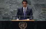 L'émir du Qatar, Cheikh Tamim bin Hamad Al Thani, s'adresse à la 79e session de l'Assemblée générale des Nations unies, le mardi 24 septembre 2024. (Crédit : AP Photo/Richard Drew)