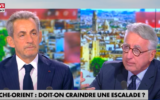 Nicolas Sarkozy (à g) et Vincent Hervouët (à d) le 30 septembre sur le plateau d'Europe 1/CNews. (Crédit : capture d'écran YouTube)
