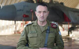 Le chef d'état-major de l’armée israélienne, le lieutenant-général Herzi Halevi, s'exprimant par vidéo depuis la base aérienne de Tel Nof, dans le centre d'Israël, le 2 octobre 2024. (Crédit : Armée israélienne)