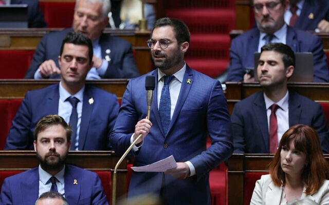 Le député Rassemblement national Julien Odoul à l'Assemblée nationale, à Paris, le 8 octobre 2024. (Crédit : Thomas SAMSON / AFP) Le député Rassemblement national Julien Odoul à l'Assemblée nationale, à Paris, le 8 octobre 2024. (Crédit : Thomas SAMSON / AFP)