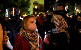L'activiste Greta Thunberg (à gauche) participant à un rassemblement anti-Israël, à Berlin, le 7 octobre 2024. (Crédit : Ebrahim Noroozi/AP)