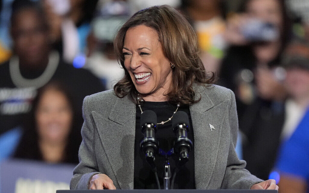 Kamala Harris, candidate démocrate à l'élection présidentielle, s'exprimant lors d'un événement de campagne, au Lakewood Amphitheatre, à Atlanta, le 19 octobre 2024. (Crédit : Brynn Anderson/AP)