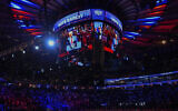 L'ex-président américain Donald Trump s'exprime lors d'un meeting de campagne au Madison Square Garden, le 27 octobre 2024, à New York. (Crédit : AP Photo/Julia Demaree Nikhinson)