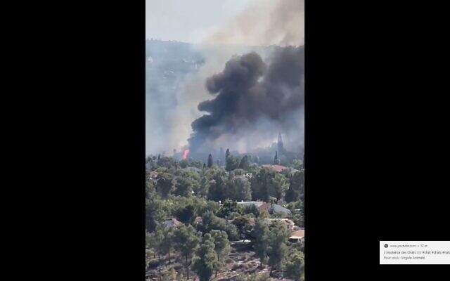 Une image de l'incendie qui s'est déclenché au kochav Yair, dans le centre d'Israël? (Capture d'écran)