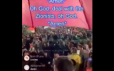 Une foule réunie à Bruxelles alors qu'un prédicateur islamiste radical entonne des appels à brûler les Juifs en arabe (Crédit : capture d'écran X)