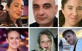 En haut (de gauche à droite) : Inbar Segev Vigder, Ilia Nozadze, Revital Bronstein ; en bas (de gauche à droite) : Shahar Goldman, Nadia Sokolenco, Jonas Chrosis ; les six victimes de l'attaque terroriste par balles et à l'arme blanche survenue rue de Jérusalem, à Jaffa, au sud de Tel Aviv, le 1er octobre 2024. (Crédit : Photos utilisées conformément à l'article 27a de la loi sur le droit d'auteur)