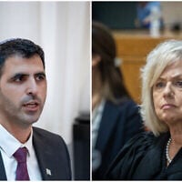 Le ministre des Communications Shlomo Karhi, à Jérusalem, le 17 juillet 2023 ; la procureure générale Gali Baharav-Miara, à la Cour suprême de Jérusalem, le 1er octobre 2024. (Crédit : Yonatan Sindel/Flash90 ; Oren Ben Hakoon/POOL)