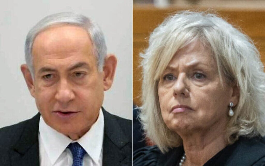 Le Premier ministre Benjamin Netanyahu lors du Conseil des ministres, à Jérusalem, le 1er novembre 2024 ; la procureure générale Gali Baharav-Miara lors de la cérémonie d'adieu au président par intérim de la Cour suprême, Uzi Vogelman, à la Cour suprême de Jérusalem, le 1er octobre 2024. (Crédit : Amos Ben Gershom/GPO ; Oren Ben Hakoon/POOL) Le Premier ministre Benjamin Netanyahu lors du Conseil des ministres, à Jérusalem, le 1er novembre 2024 ; la procureure générale Gali Baharav-Miara lors de la cérémonie d'adieu au président par intérim de la Cour suprême, Uzi Vogelman, à la Cour suprême de Jérusalem, le 1er octobre 2024. (Crédit : Amos Ben Gershom/GPO ; Oren Ben Hakoon/POOL)