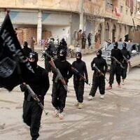 Photo d’archives non datée montrant des combattants de l’État islamique d’Irak et du Levant (État islamique, EI), une organisation issue d’Al-Qaïda, marchant en Syrie, publiée sur un site web militant le 14 janvier 2014. (Crédit : AP)