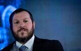 Le ministre du Patrimoine Amichaï Eliyahu lors de la conférence annuelle du groupe 'Besheva', à Jérusalem, le 26 février 2024. (Crédit : Yonatan Sindel/Flash90)