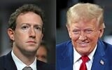 Cette combinaison de photos montre Mark Zuckerberg (à gauche), PDG de Meta, le 31 janvier 2024, et le président américain Donald Trump (à droite), le 17 septembre 2024. (ANDREW CABALLERO-REYNOLDS et JEFF KOWALSKY / AFP).