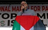 Illustration : L'ancien chef du Labour, Jeremy Corbyn, s'exprimant lors d'une manifestation nationale pour la Palestine et le Liban, dans le centre-ville de Londres, le 30 novembre 2024. (Crédit : Carlos Jasso/AFP)