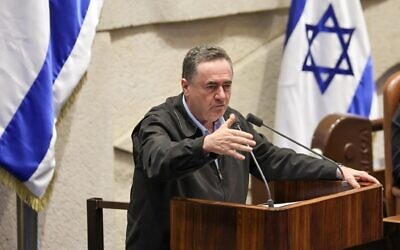 Le ministre de la Défense, Israël Katz, s'exprime à la Knesset, le 22 janvier 2025 (Crédit : Noam Moscowitz/Bureau du porte-parole de la Knesset).