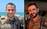 Eitan Israel Shiknazi, 24 ans, mort au combat dans la bande de Gaza le 6 janvier 2024. (Autorisation) (A droite) Le major Dvir Zion Revah, 28 ans, mort au combat dans la bande de Gaza le 6 janvier 2024. (Tsahal)