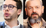 (À droite) Le dessinateur Joann Sfar à la conférence « En l’absence de Pascin », au musée d'art et d'histoire du judaïsme, à Paris, le 8 février 2024. (Crédit : Rachel A. Silberman) ; (À gauche) Hadrien Clouet, membre du parti de gauche La France Insoumise (LFI) et député, s'exprime lors de la présentation d'un projet alternatif de réforme des retraites par le groupe de coalition de gauche NUPES, à Paris, le 30 janvier 2023. (Photo Bertrand GUAY / AFP)