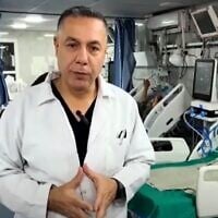Le directeur de l'hôpital Kamal Adwan, Hussam Abu Safiya, dans une capture d'écran non datée tirée d'une vidéo de La Paix maintenant, publiée sur YouTube le 14 janvier 2025. (Crédit : Capture d'écran/La Paix maintenant ; utilisée conformément à l'article 27a de la loi sur le droit d'auteur)