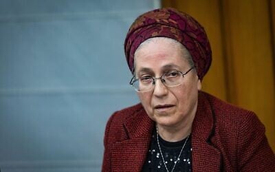 La ministre des Implantations et des Projets nationaux, Orit Strouk, assiste à une réunion du parti HaTzionout HaDatit à la Knesset à Jérusalem, le 27 janvier 2025. (Chaim Goldberg/Flash90)