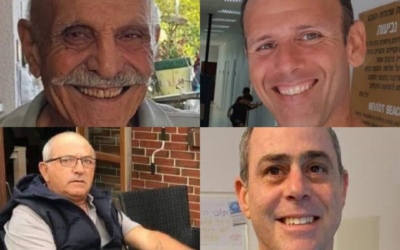 De gauche à droite, de haut en bas : les otages Shlomo Mansour, Ohad Yahalomi, Itzik Elgarat et Tsahi Idan. (Crédit : Autorisations ; Times of Israel)
