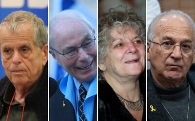 De gauche à droite : Aaron Ciechanover au Technion, en février 2018 ; Avram Hershko à l'Université hébraïque, le 7 juin 2009 ; Ada Yonath, le 21 avril 2010 ; David Harel à la Knesset, le 10 décembre 2024. (Crédit : Wikipedia ; Rebecca Zeffert/Flash90 ; Moshe Shaï/Flash90 ; Oren Ben Hakoon/Flash90)