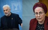 Photos combinées du chef de l'opposition Yair Lapid (à gauche) à la Knesset, à Jérusalem, le 17 février 2025, et de la ministre des Implantations et des projets nationaux Orit Strouk à la Knesset, à Jérusalem, le 27 janvier 2025. (Crédit : Yonatan Sindel/Chaim Goldberg/Flash90)