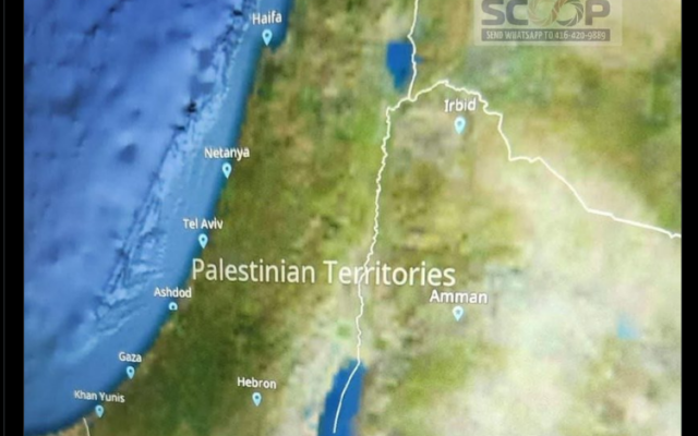 Carte interactive d’Air Canada montrant Israël remplacé par « Territoires palestiniens » (Credit : Capture d’écran/X ; ; utilisée conformément à la clause 27a de la loi sur le droit d'auteur)