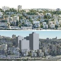 Images avant et après du quartier de Rasco, à Jérusalem, dans le cadre d'un projet de construction proposé. (Crédit : Association de protestation de Rasco)